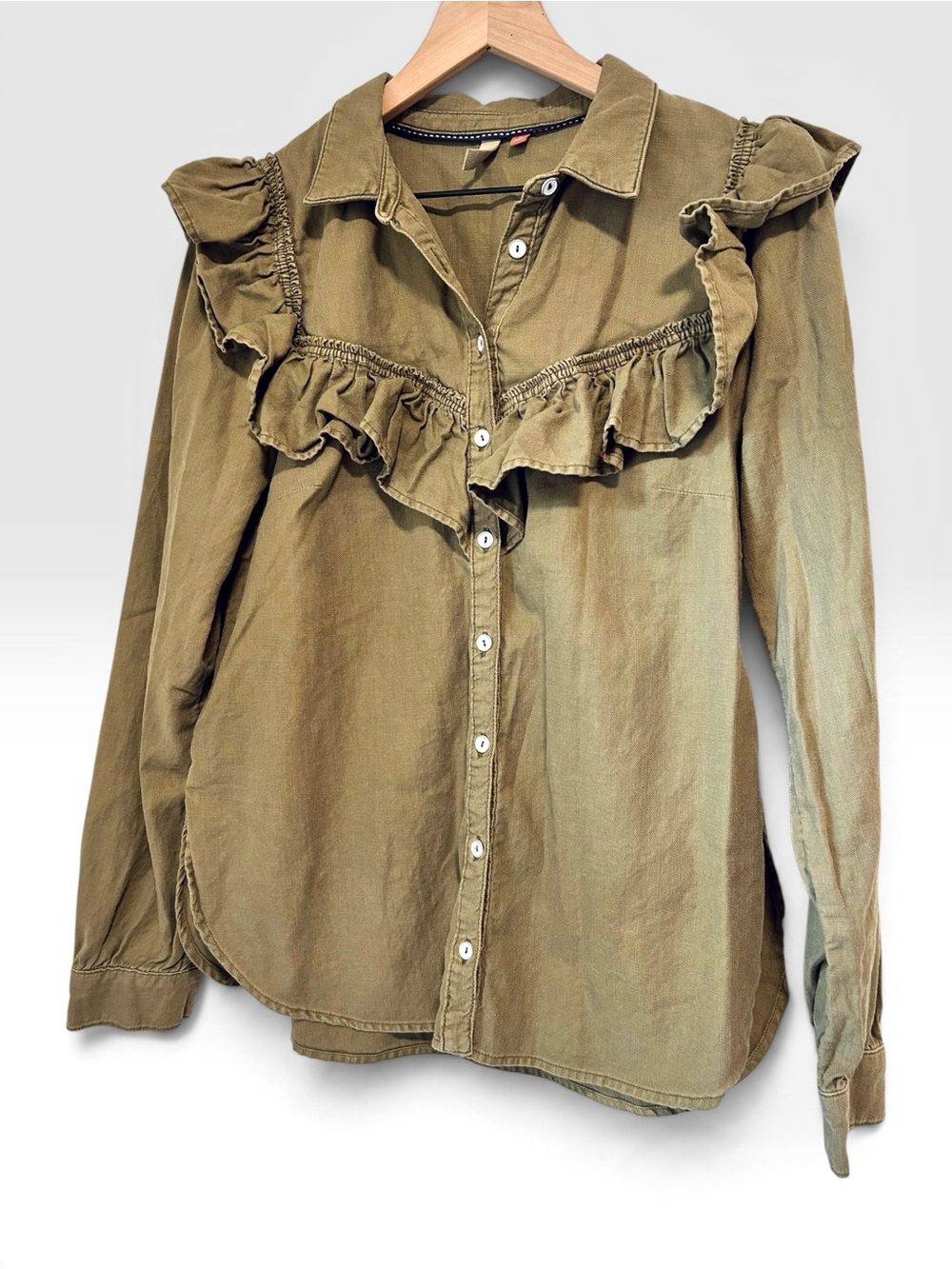 Anthropologie Pilcro Ruffle Button-Down Blouse Top - Medium